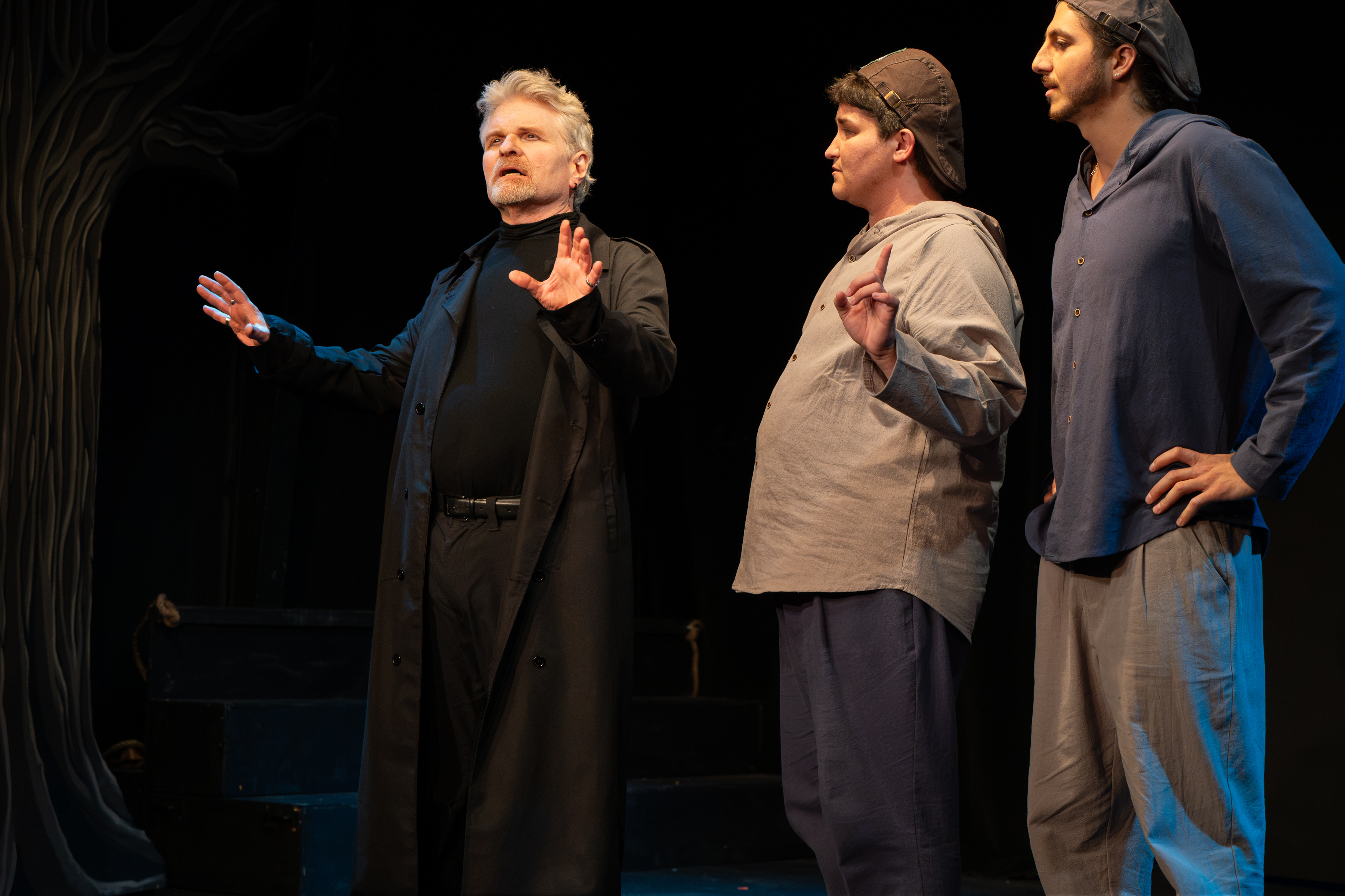 Ward as The Player on the left with Rosencrantz & Guildenstern on thr right.